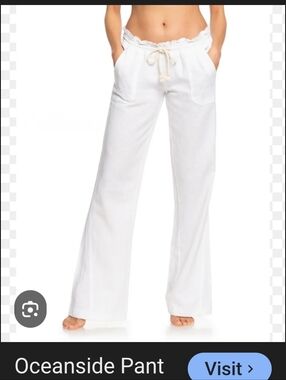 Roxy Oceanside White Linen Beach Pants. Elastic Pull On. Size S